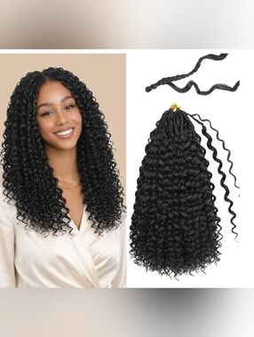 14" Prelooped Boho Gogo Curl Crochet Deep Wave Hair Extensions 8 packs 1B